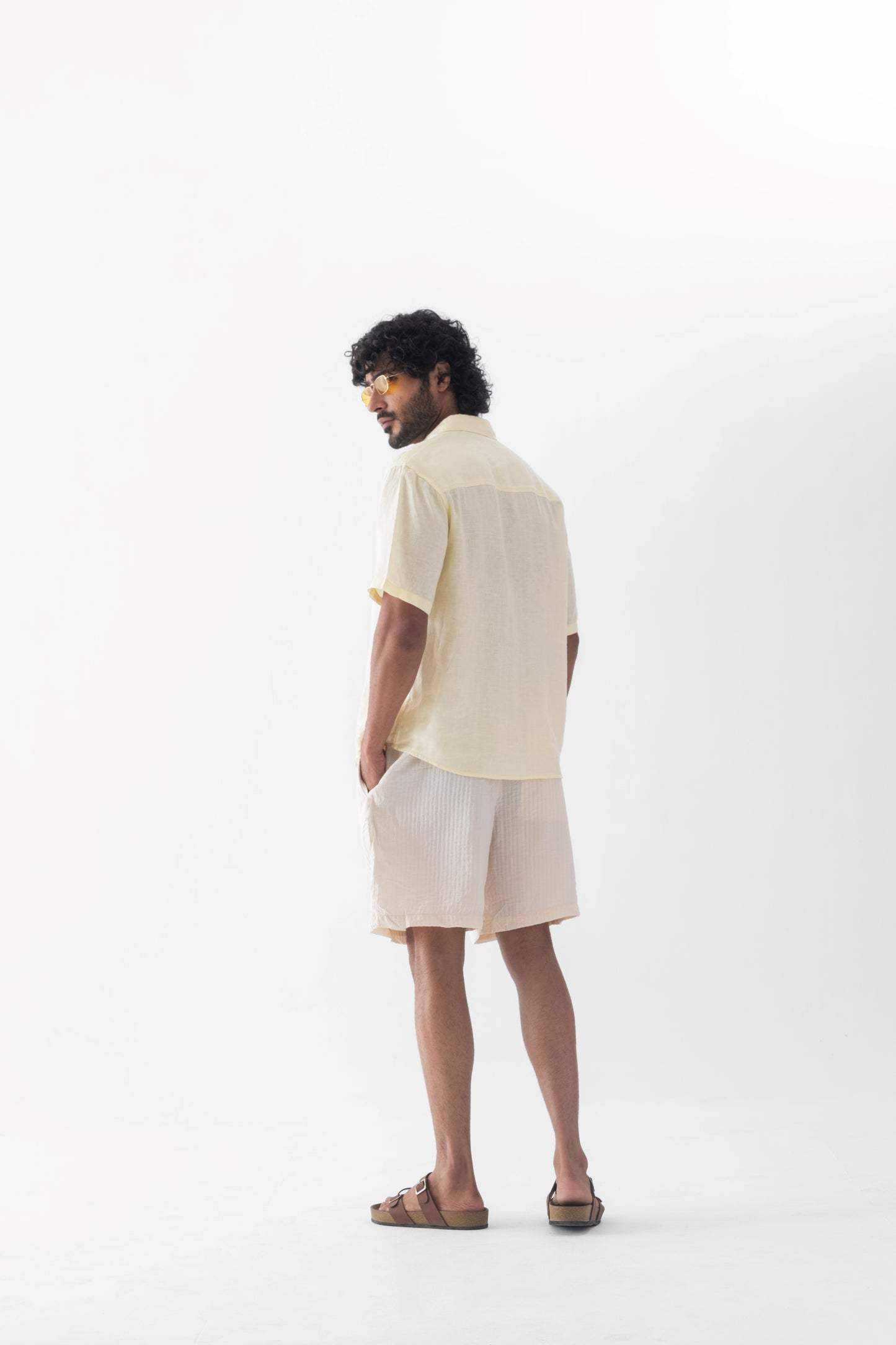 100% European Linen Relaxed Short Sleeve Shirt - Butter Yellow