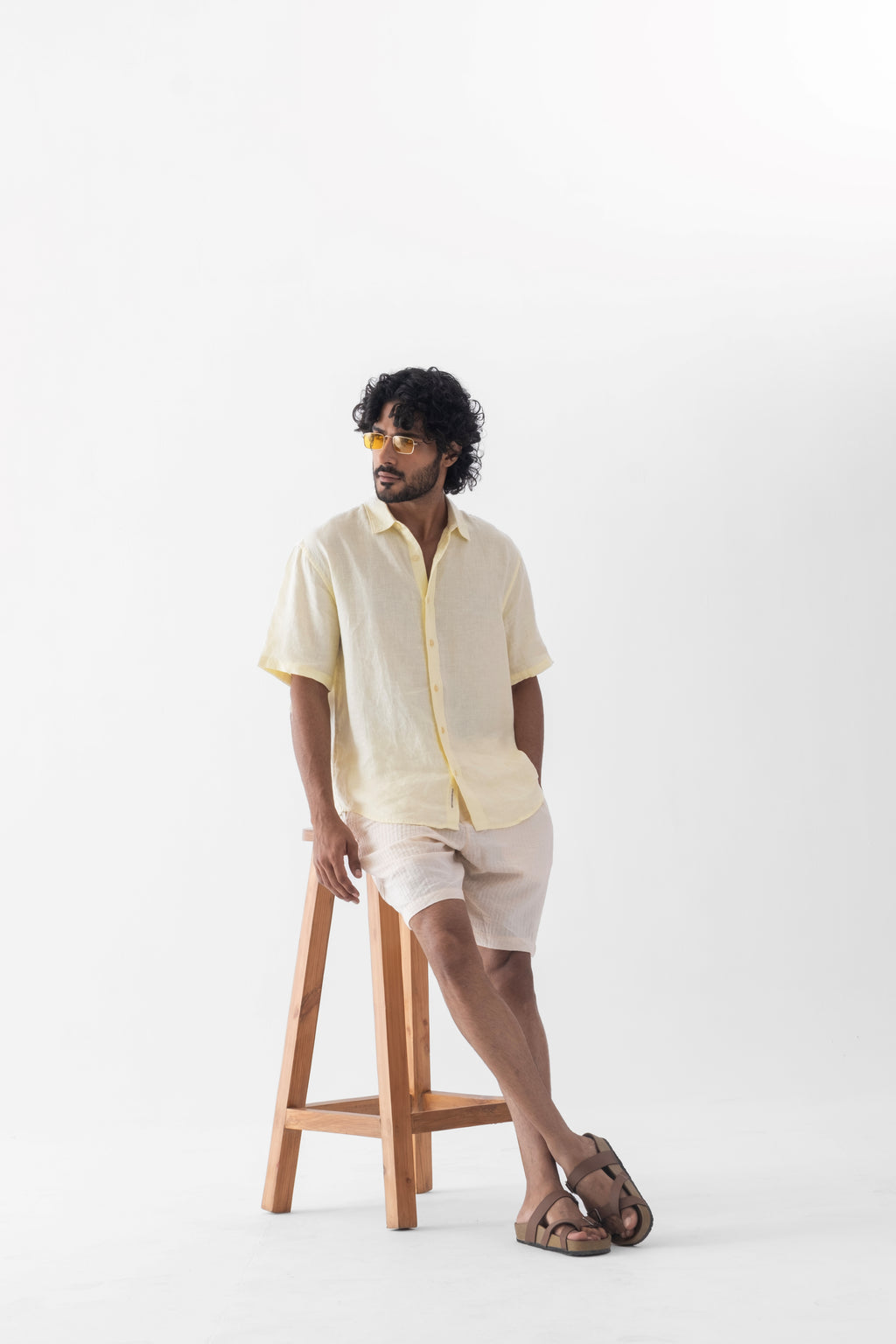100% European Linen Relaxed Short Sleeve Shirt - Butter Yellow