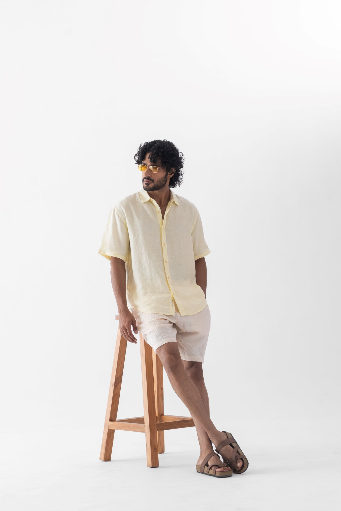 100% European Linen Relaxed Short Sleeve Shirt - Butter Yellow