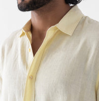 100% European Linen Relaxed Short Sleeve Shirt - Butter Yellow