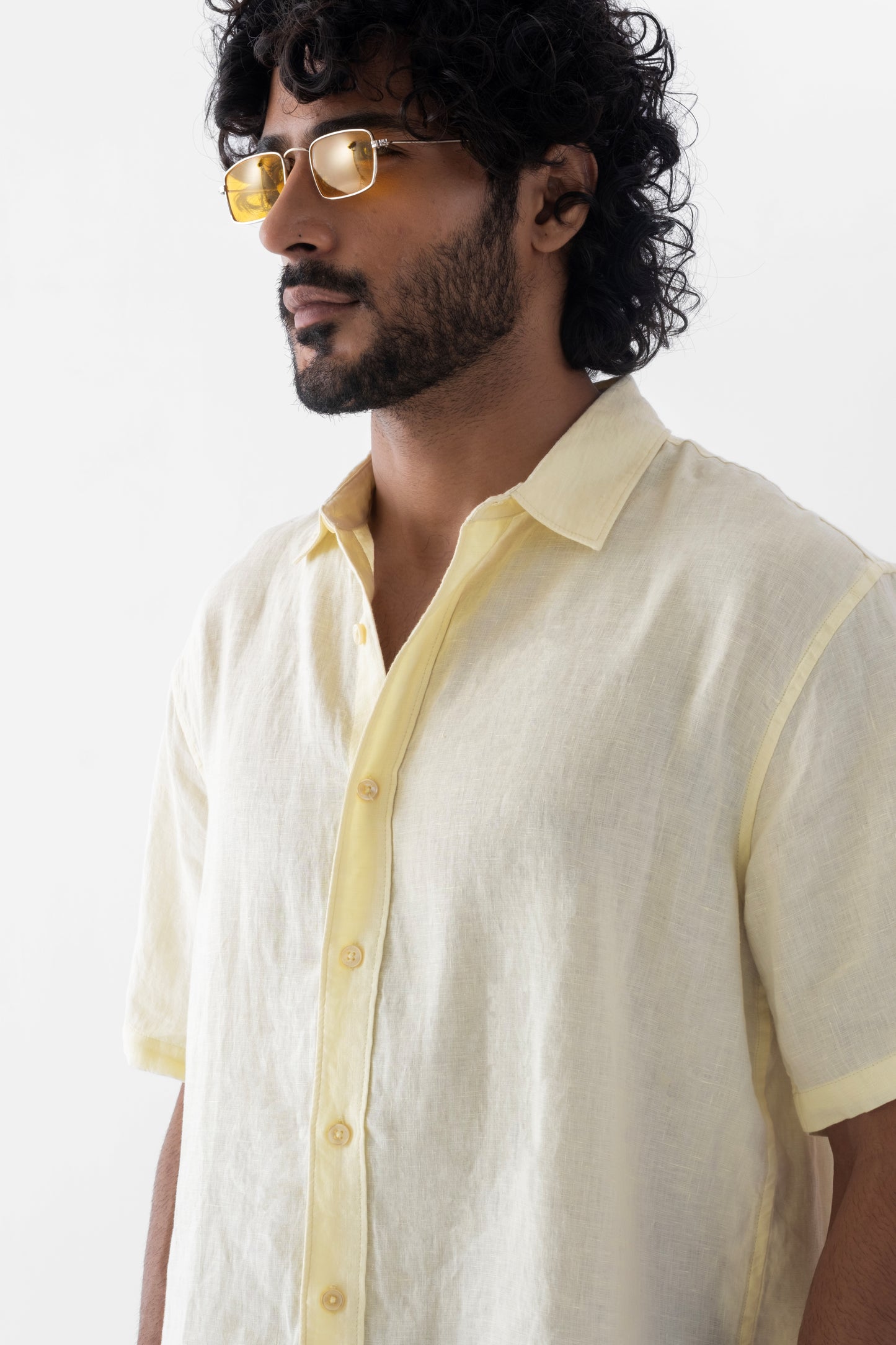 100% European Linen Relaxed Short Sleeve Shirt - Butter Yellow