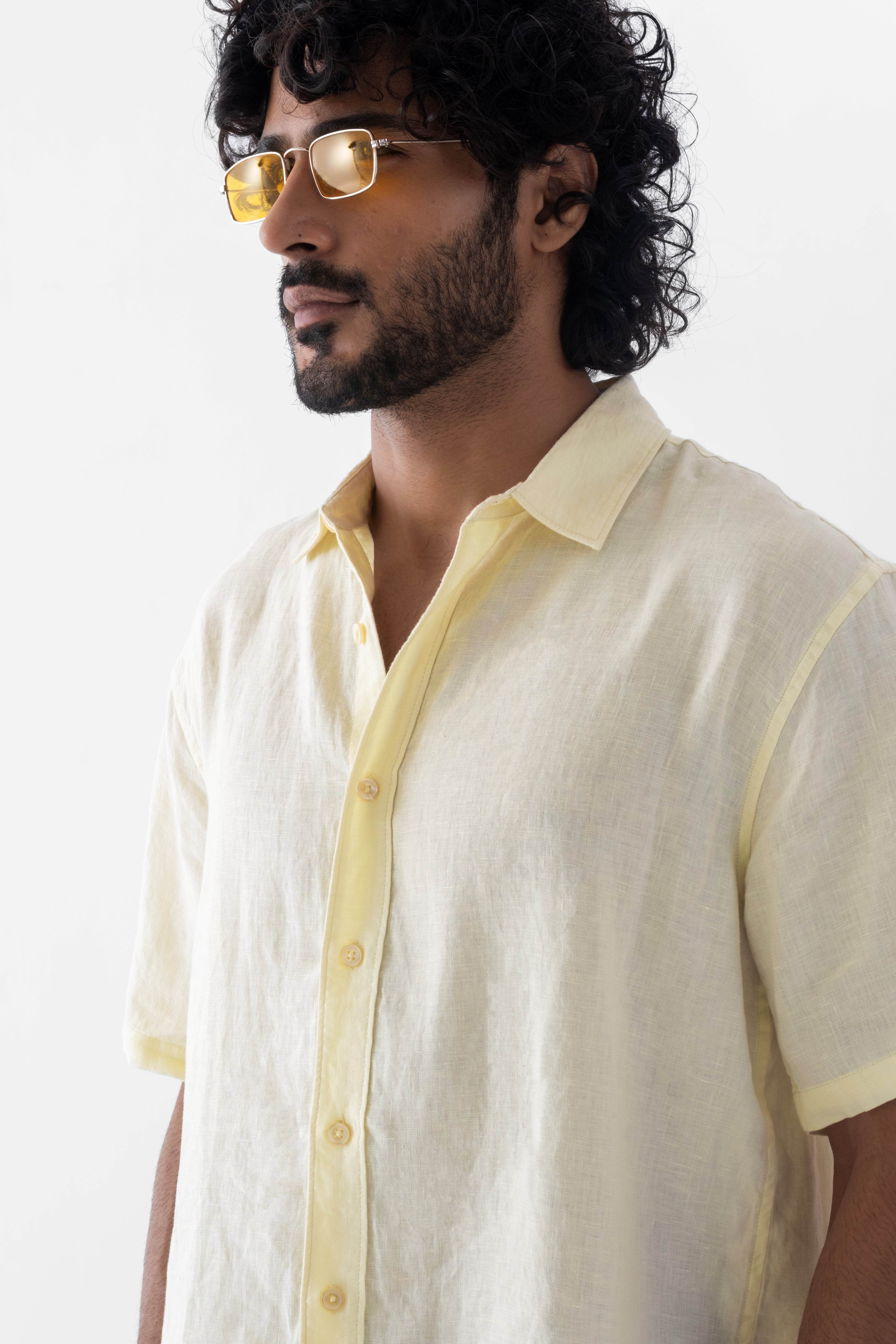 100% European Linen Relaxed Short Sleeve Shirt - Butter Yellow