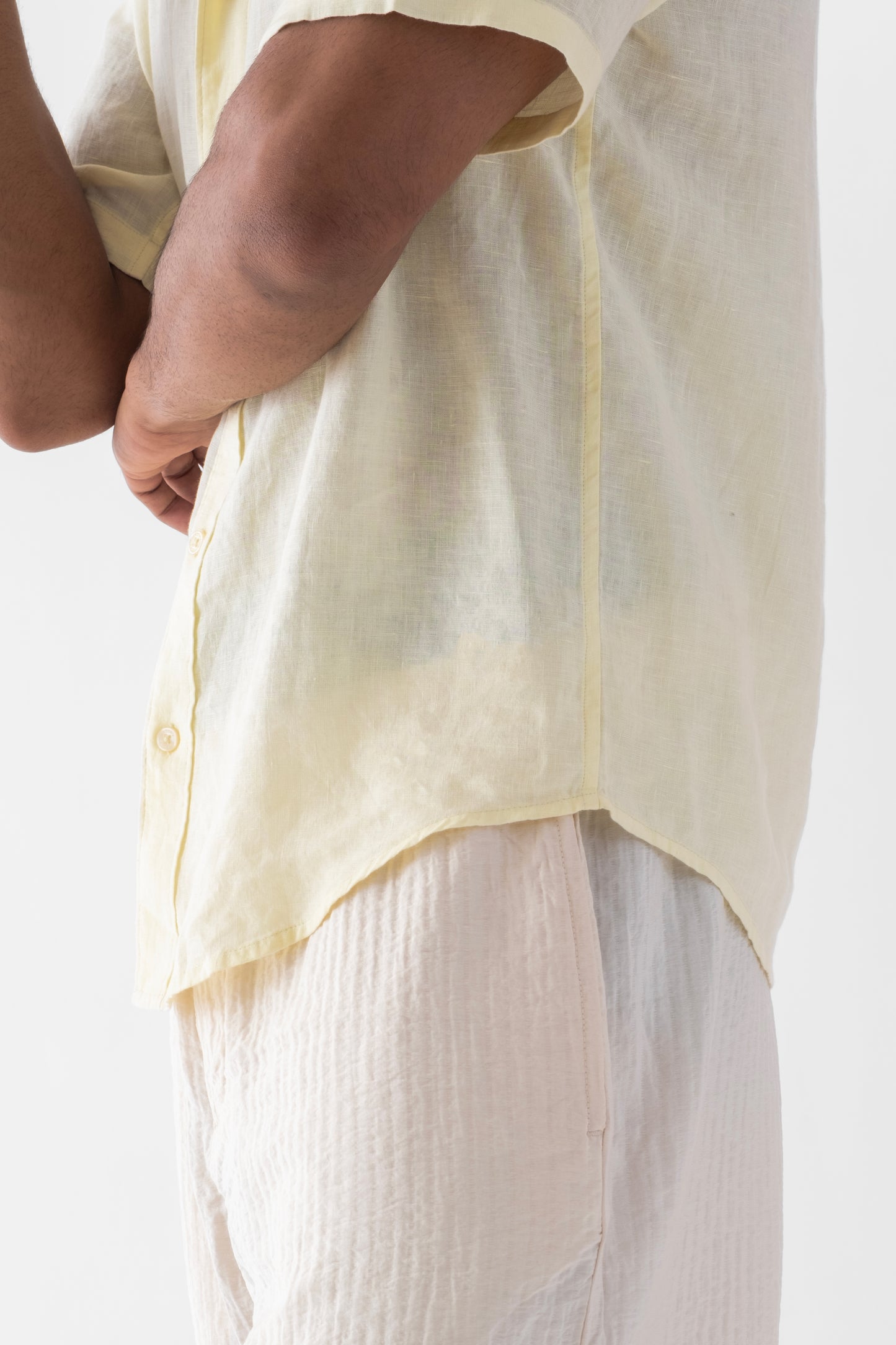 100% European Linen Relaxed Short Sleeve Shirt - Butter Yellow