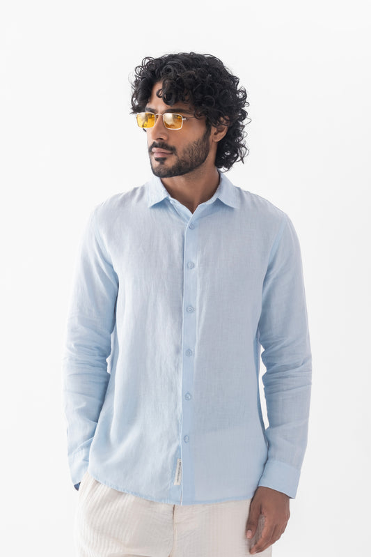100% European Linen Classic Everyday Shirt - Powder Blue