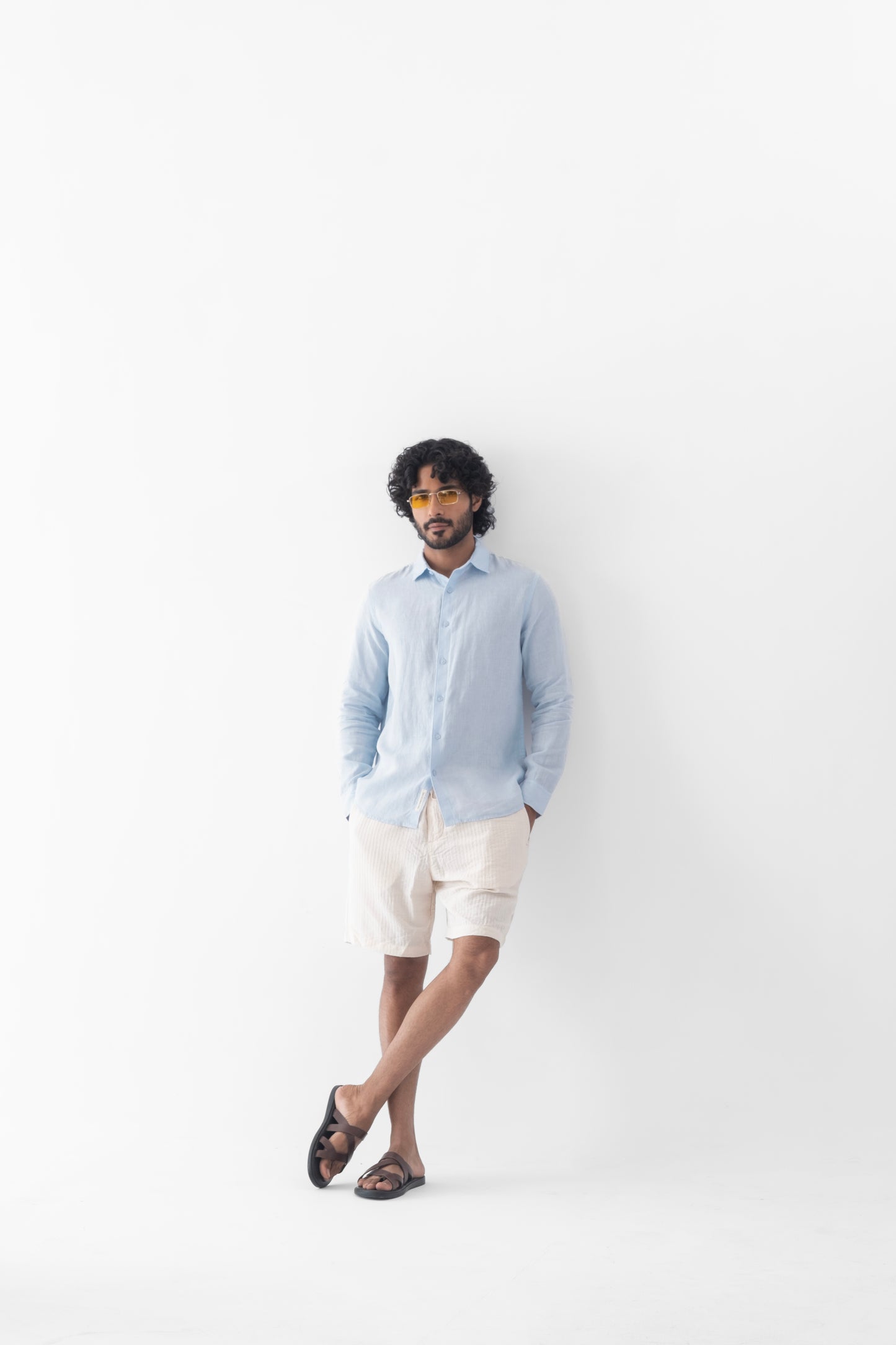 100% European Linen Classic Everyday Shirt - Powder Blue