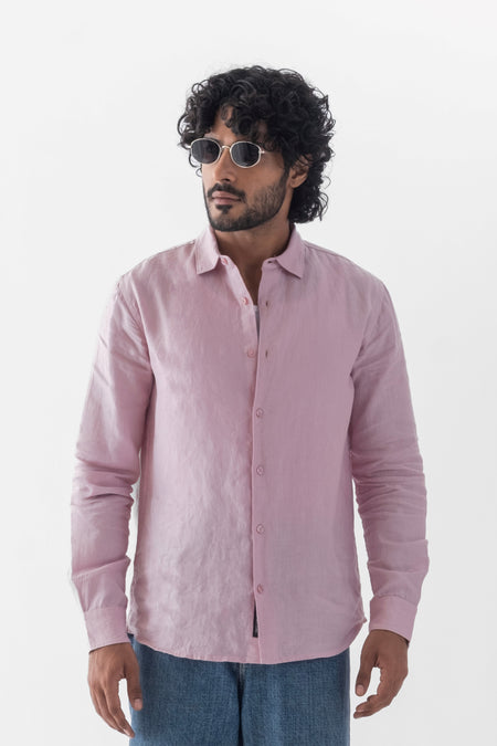 100% European Linen Classic Everyday Shirt - Dusty Pink