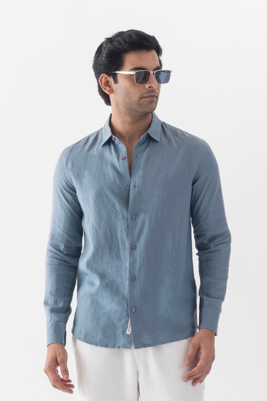 100% European Linen Classic Everyday Shirt - Steel Blue