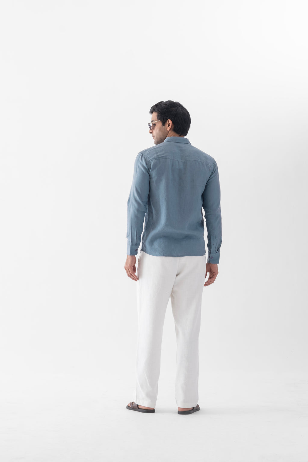 100% European Linen Classic Everyday Shirt - Steel Blue