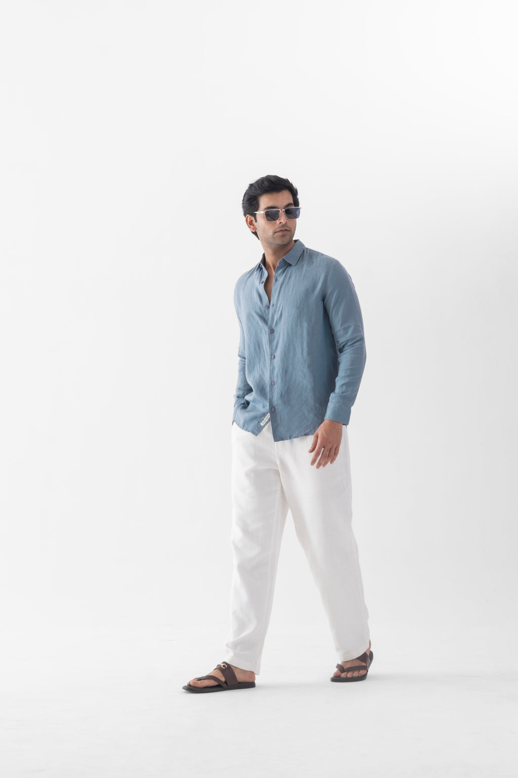 100% European Linen Classic Everyday Shirt - Steel Blue