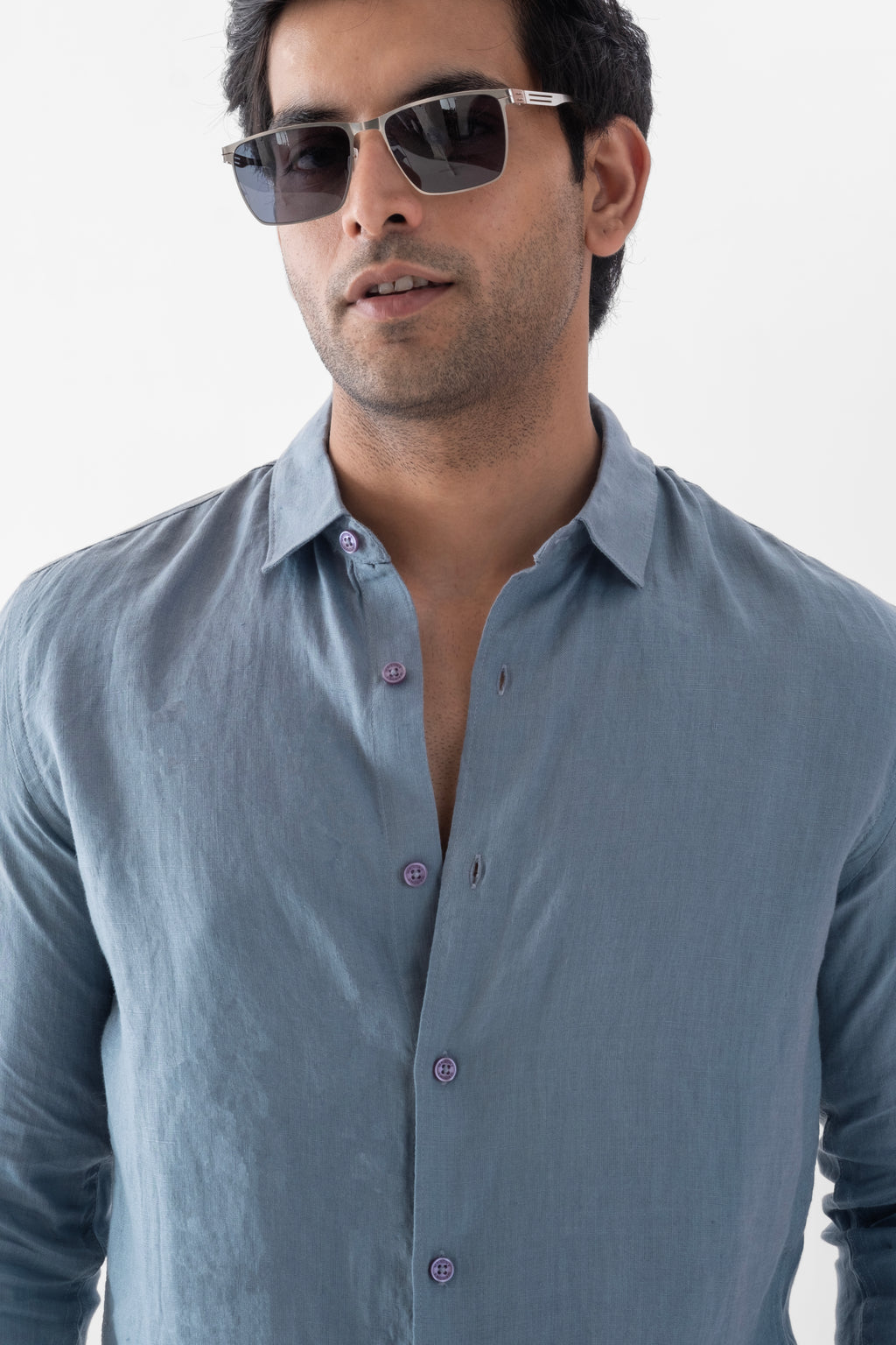 100% European Linen Classic Everyday Shirt - Steel Blue