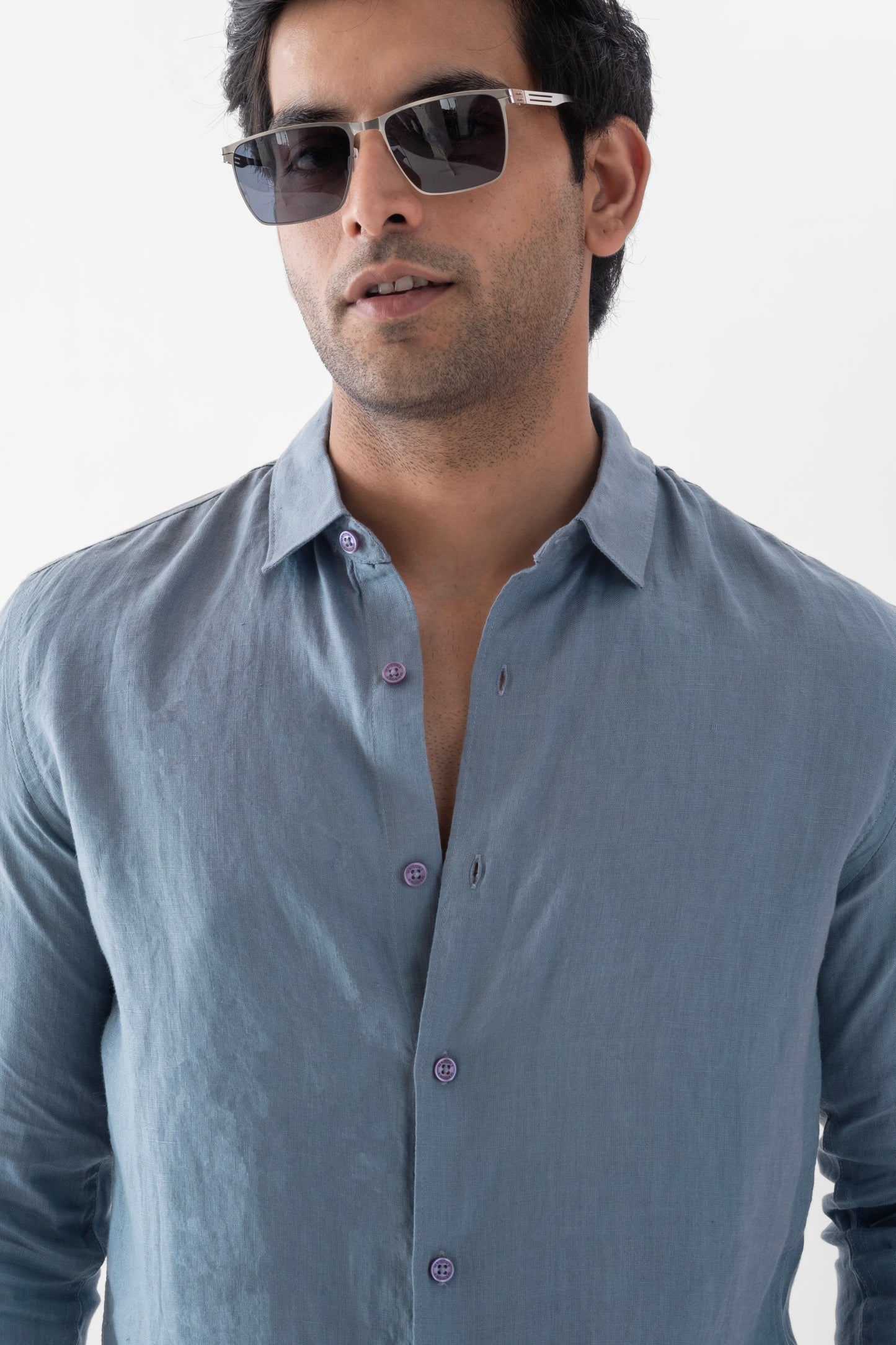 100% European Linen Classic Everyday Shirt - Steel Blue