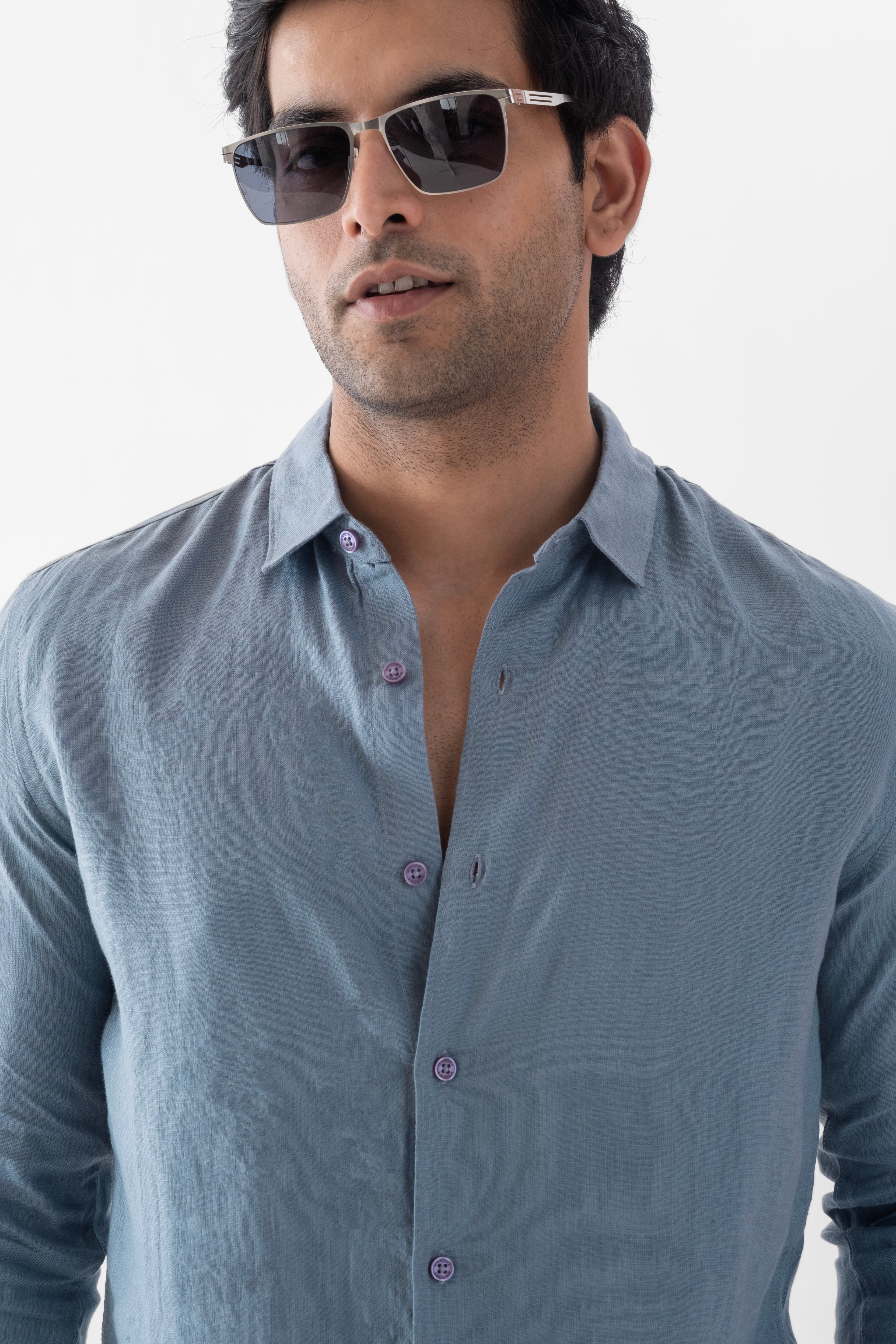 100% European Linen Classic Everyday Shirt - Steel Blue