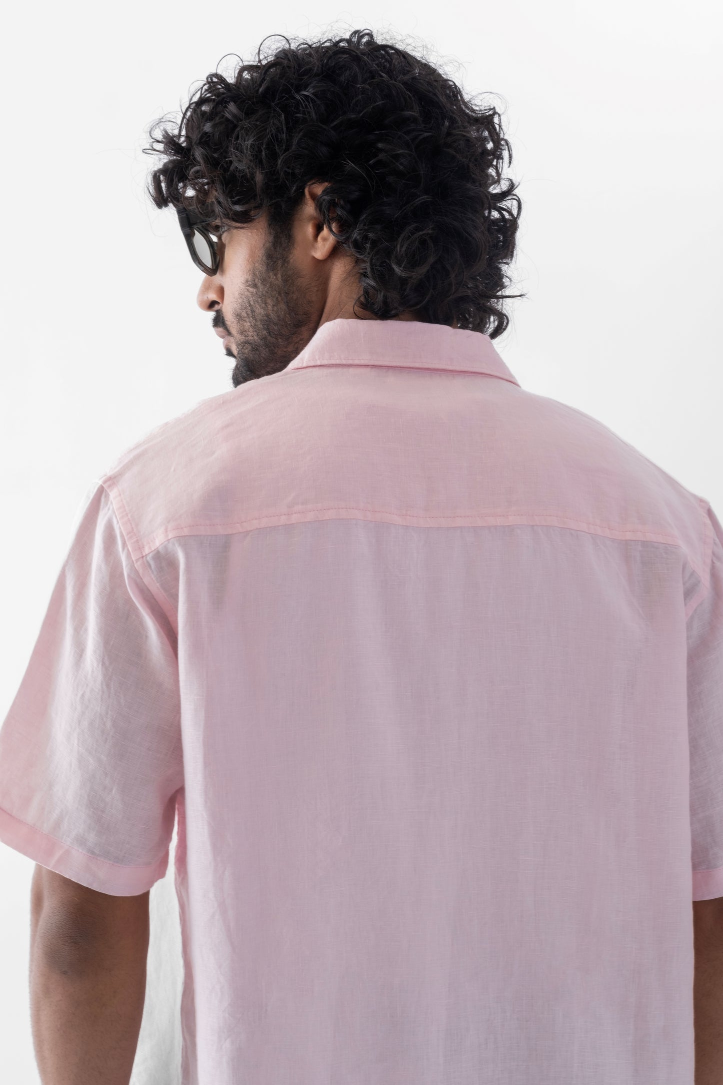 100% European Linen Relaxed Short Sleeve Shirt - Light Pink