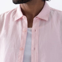 100% European Linen Relaxed Short Sleeve Shirt - Light Pink