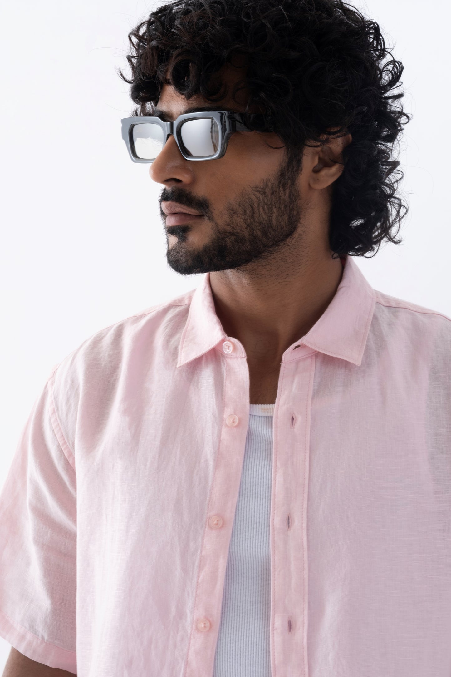 100% European Linen Relaxed Short Sleeve Shirt - Light Pink
