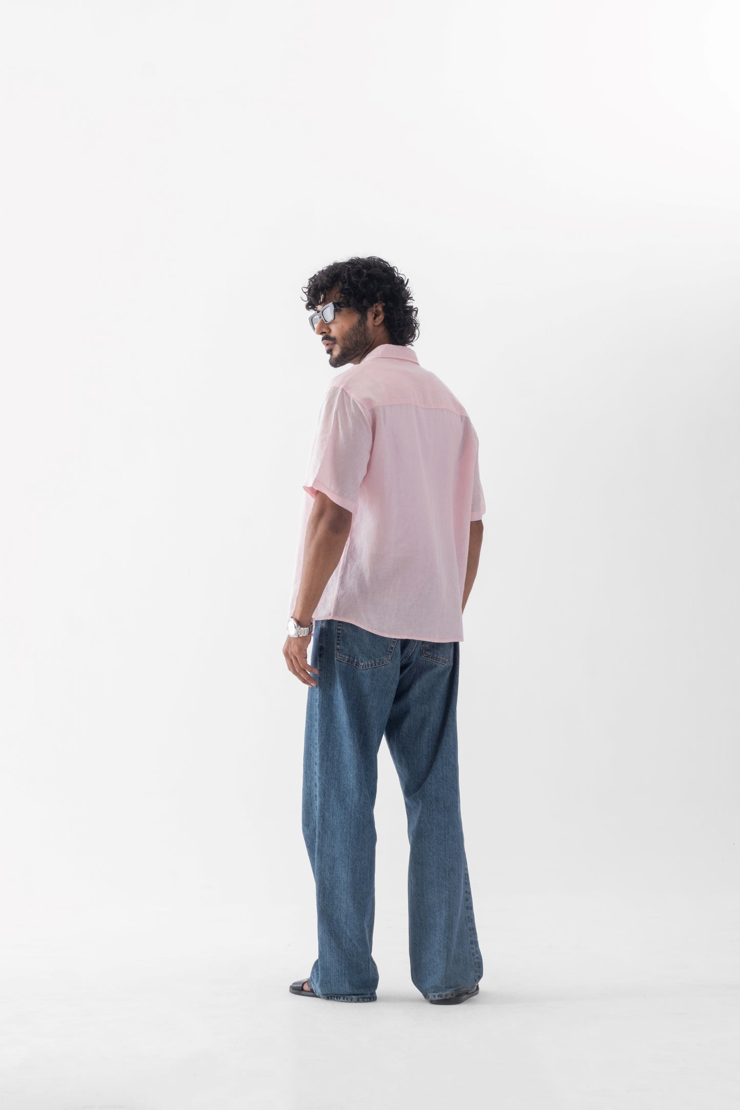 100% European Linen Relaxed Short Sleeve Shirt - Light Pink