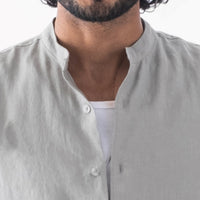 100% European Linen Mandarin Collar Shirt - Sage Green