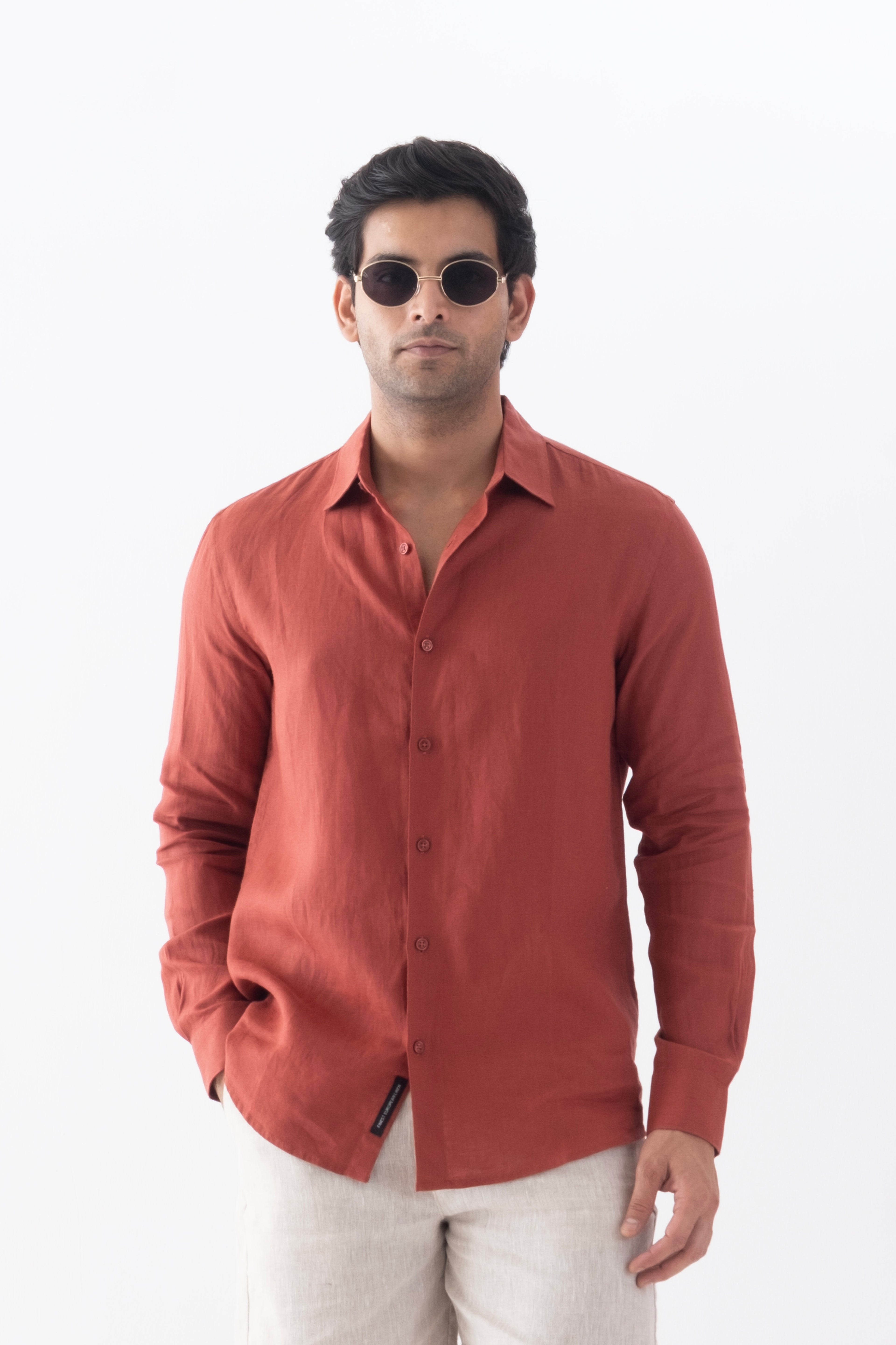 100% European Linen Classic Everyday Shirt - Rosewood