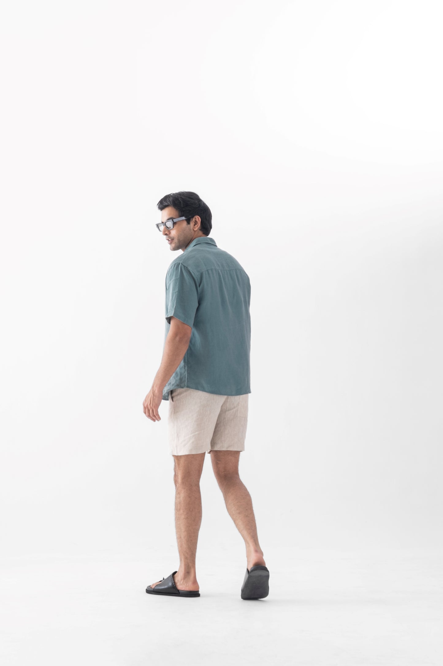 100% European Linen Relaxed Short Sleeve Shirt - Dark Mint