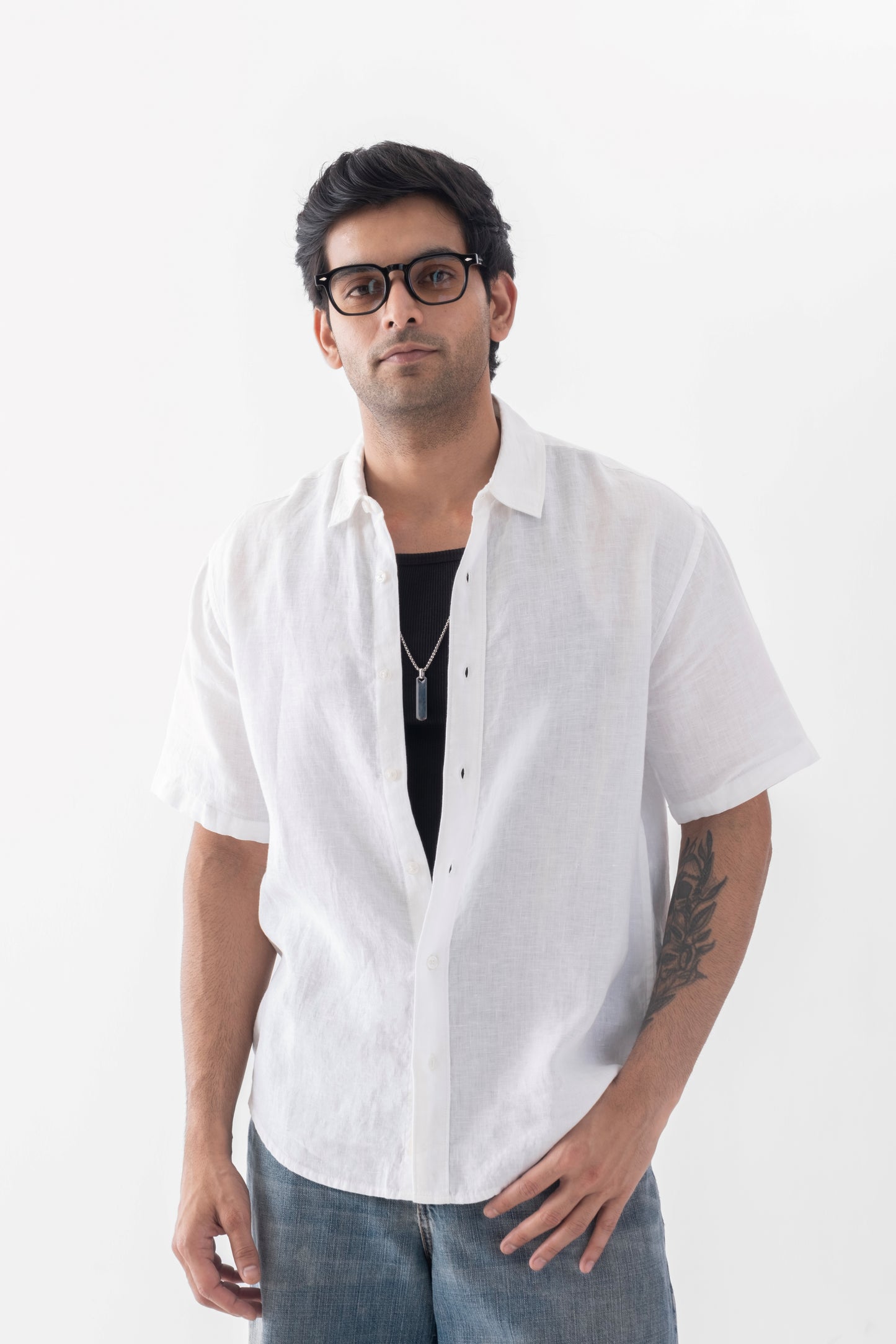100% European Linen Relaxed Short Sleeve Shirt - White