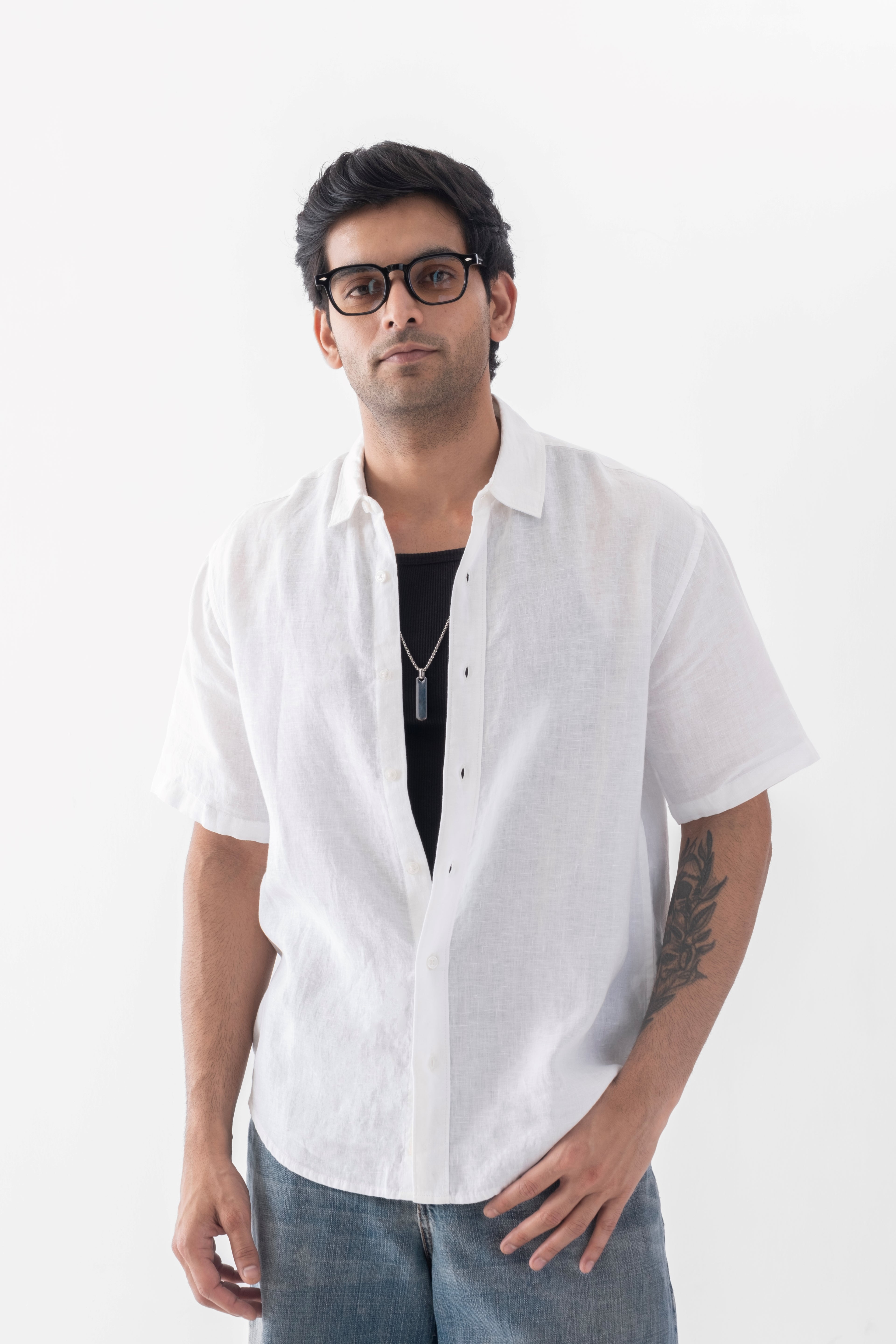 100% European Linen Relaxed Short Sleeve Shirt - White