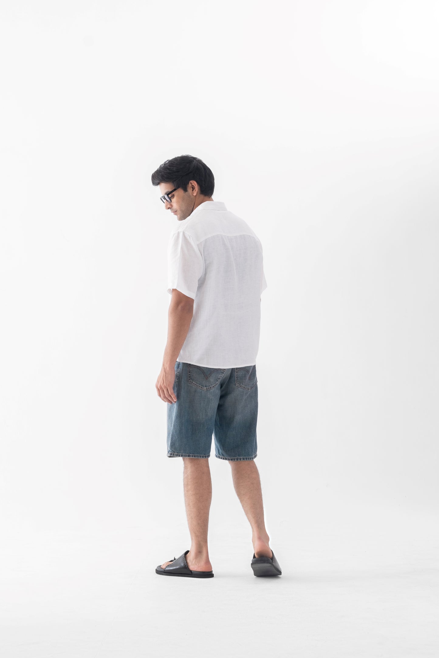 100% European Linen Relaxed Short Sleeve Shirt - White