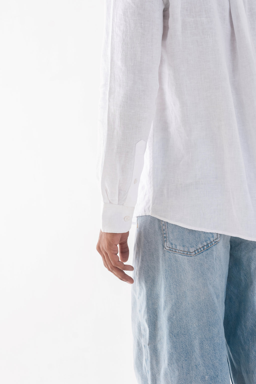 100% European Linen Mandarin Half Placket Shirt - White