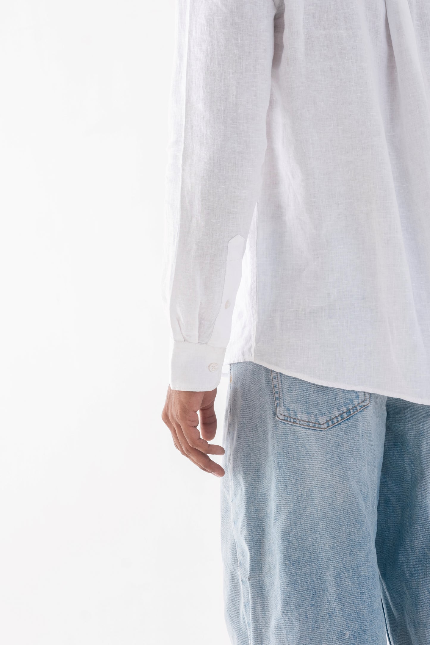 100% European Linen Mandarin Half Placket Shirt - White