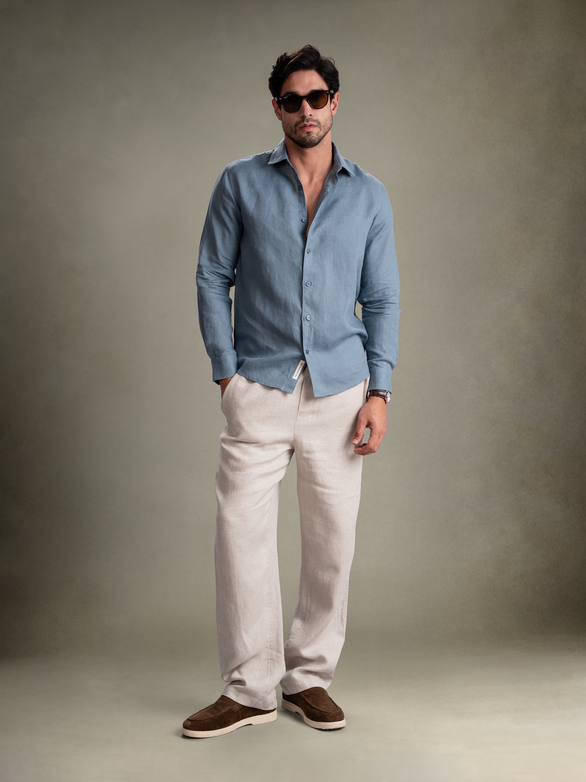 100% European Linen Classic Everyday Shirt - Maison X - Steel Blue