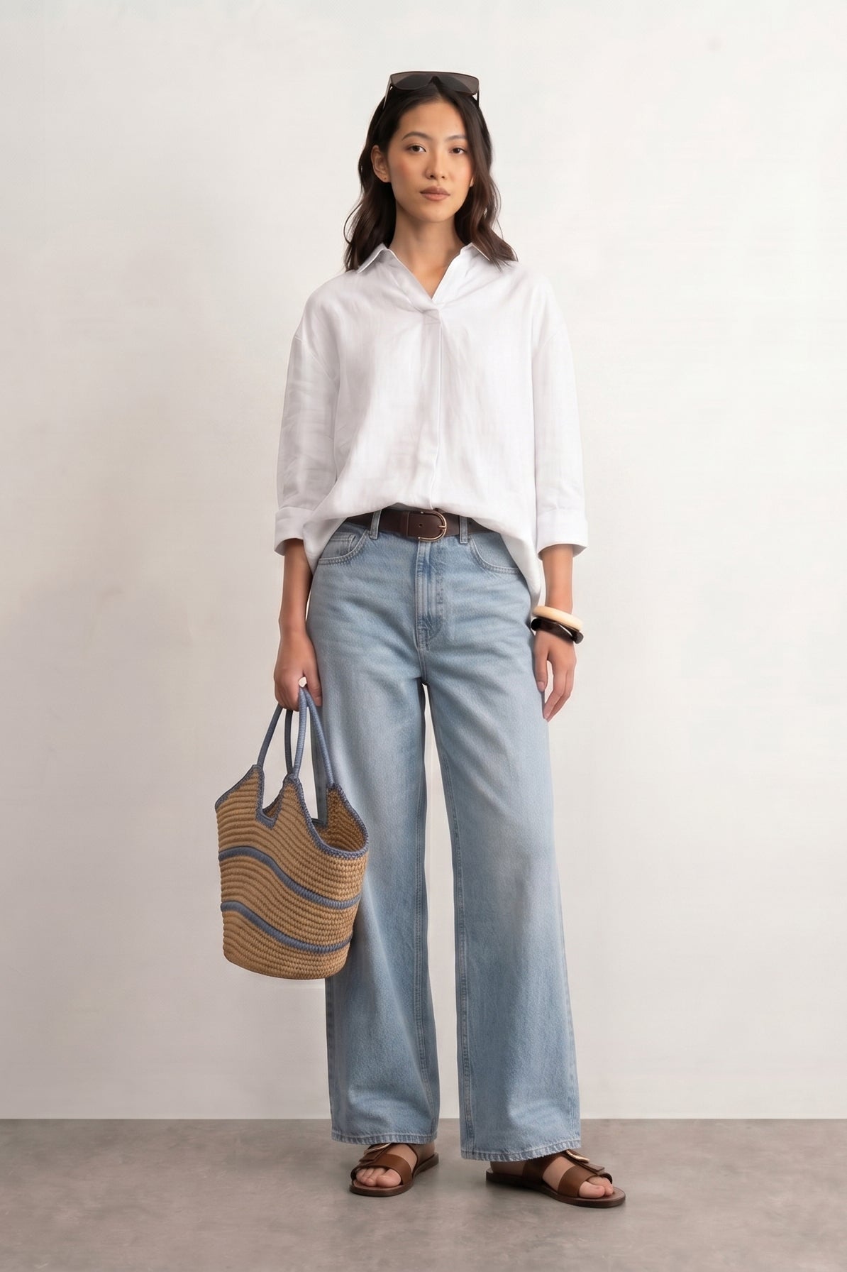 100% European Linen Boxy Popover Shirt - White