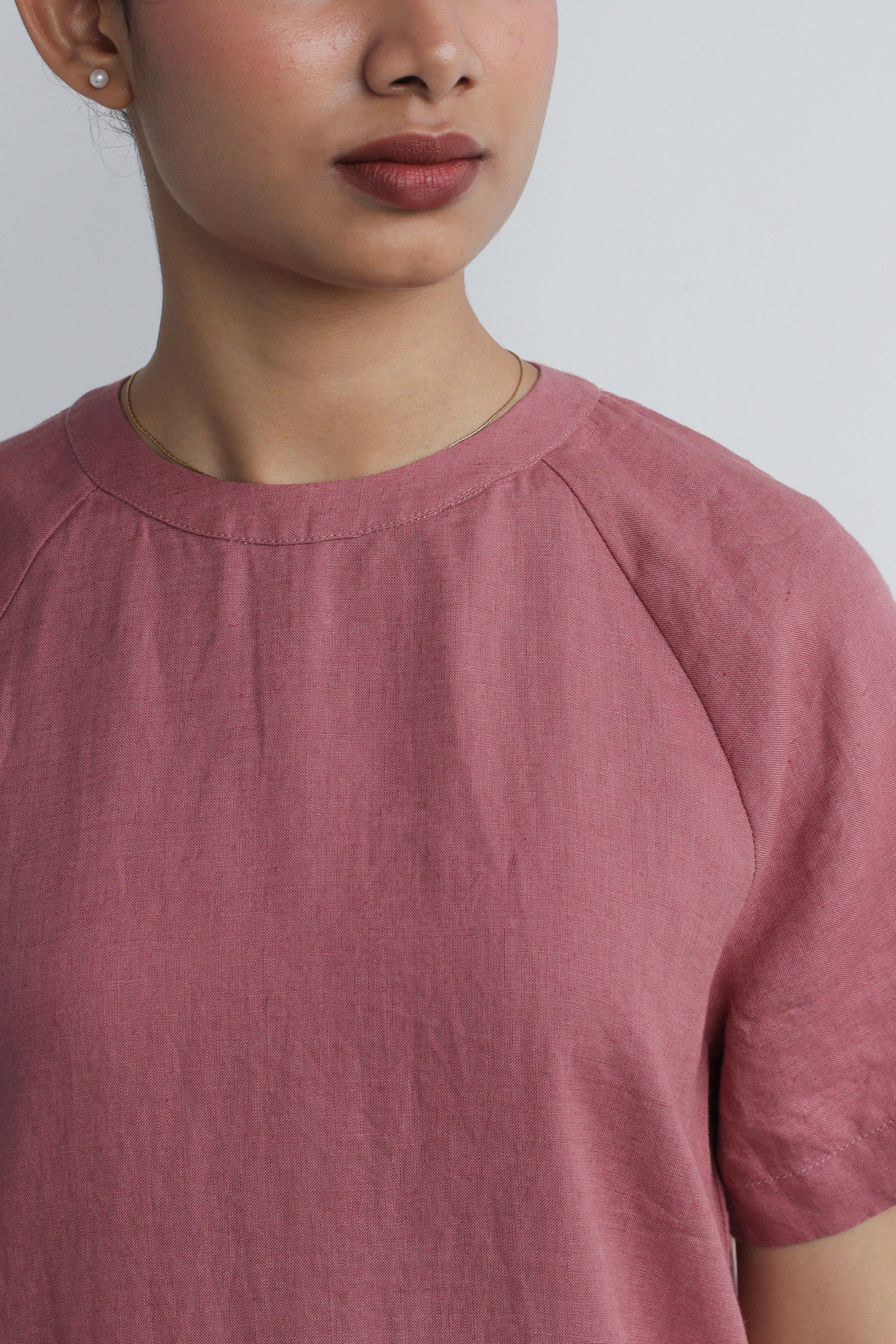 100% European Linen Easy Shift Dress - Rose