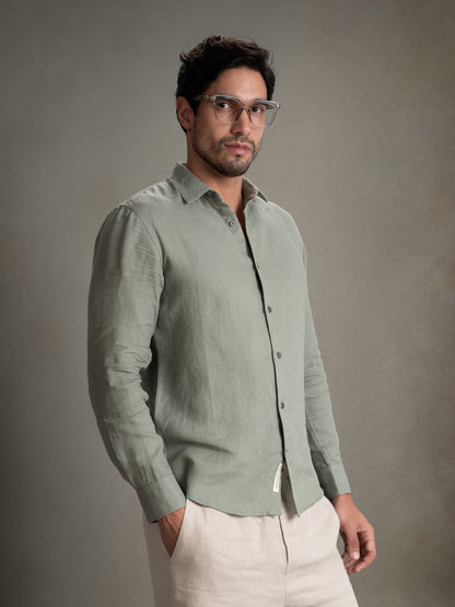 100% European Linen Classic Everyday Shirt - Maison X - Sage Green