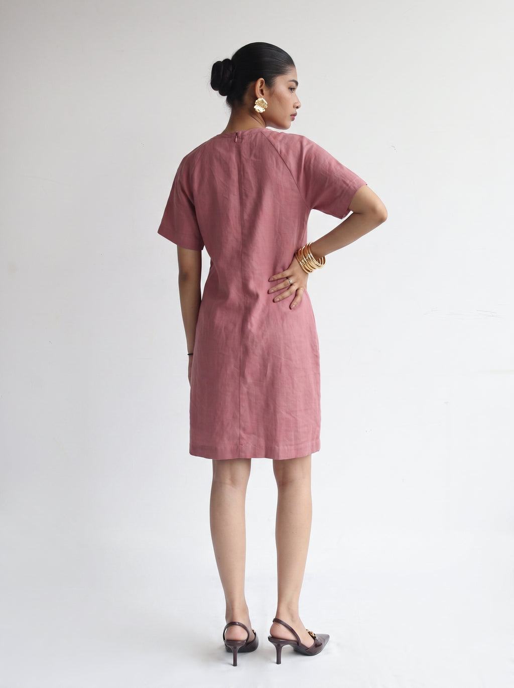 100% European Linen Easy Shift Dress - Rose