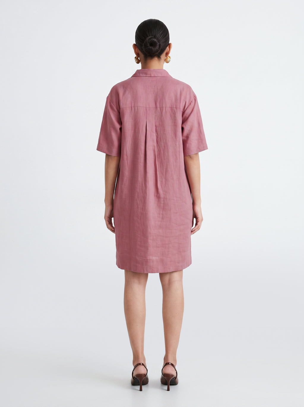100% European Linen Popover Shirt Dress - Rose