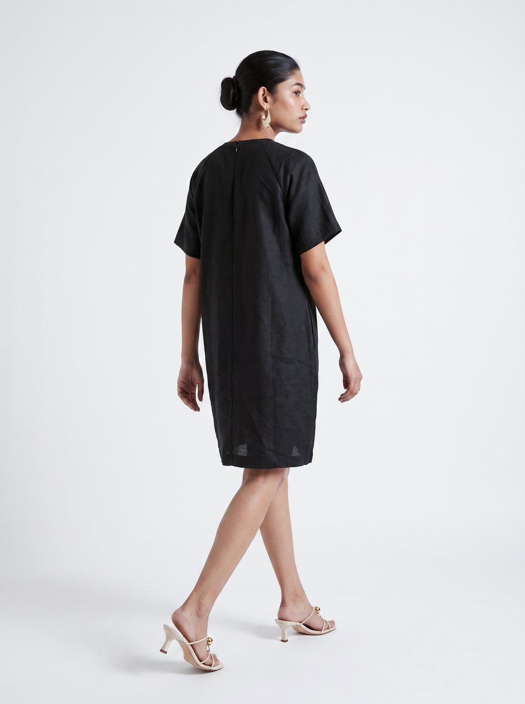 100% European Linen Easy Shift Dress - Black