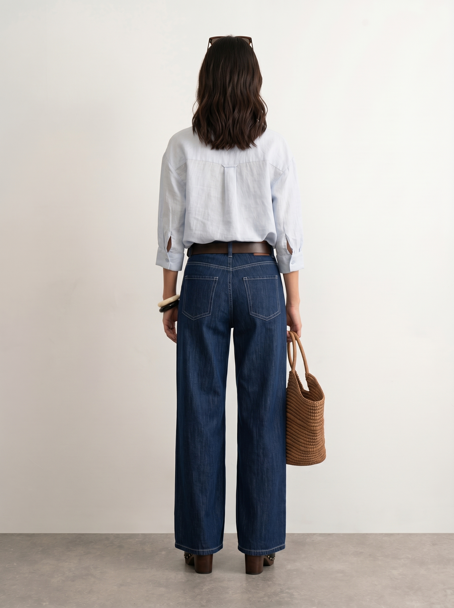 100% European Linen Boxy Popover Shirt - Powder Blue