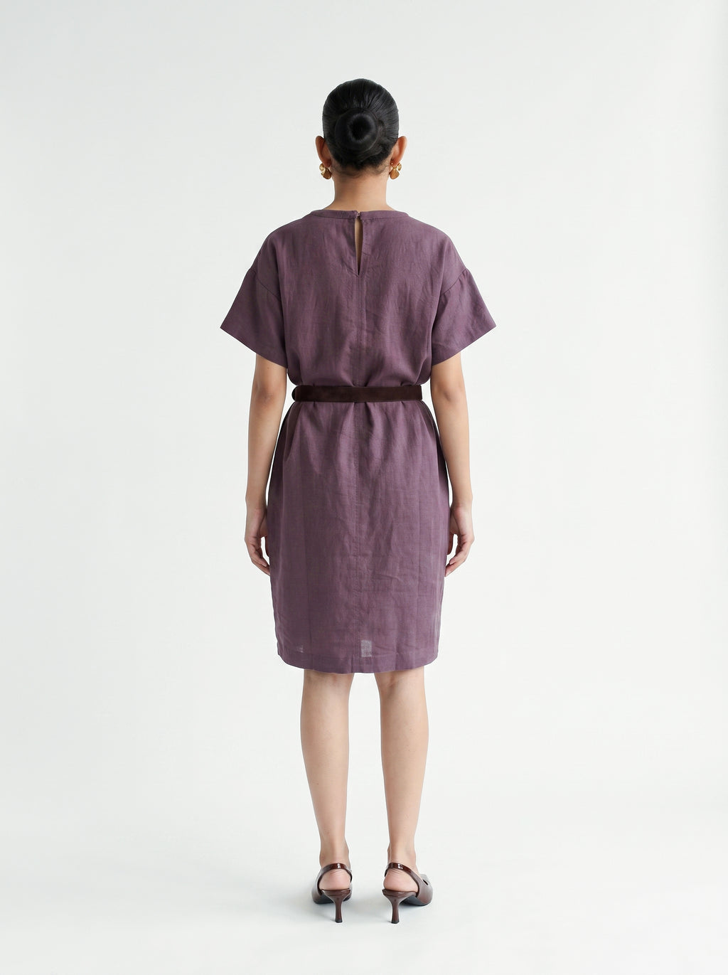 100% European Linen Oversized Casual Dress - Coffee Brown