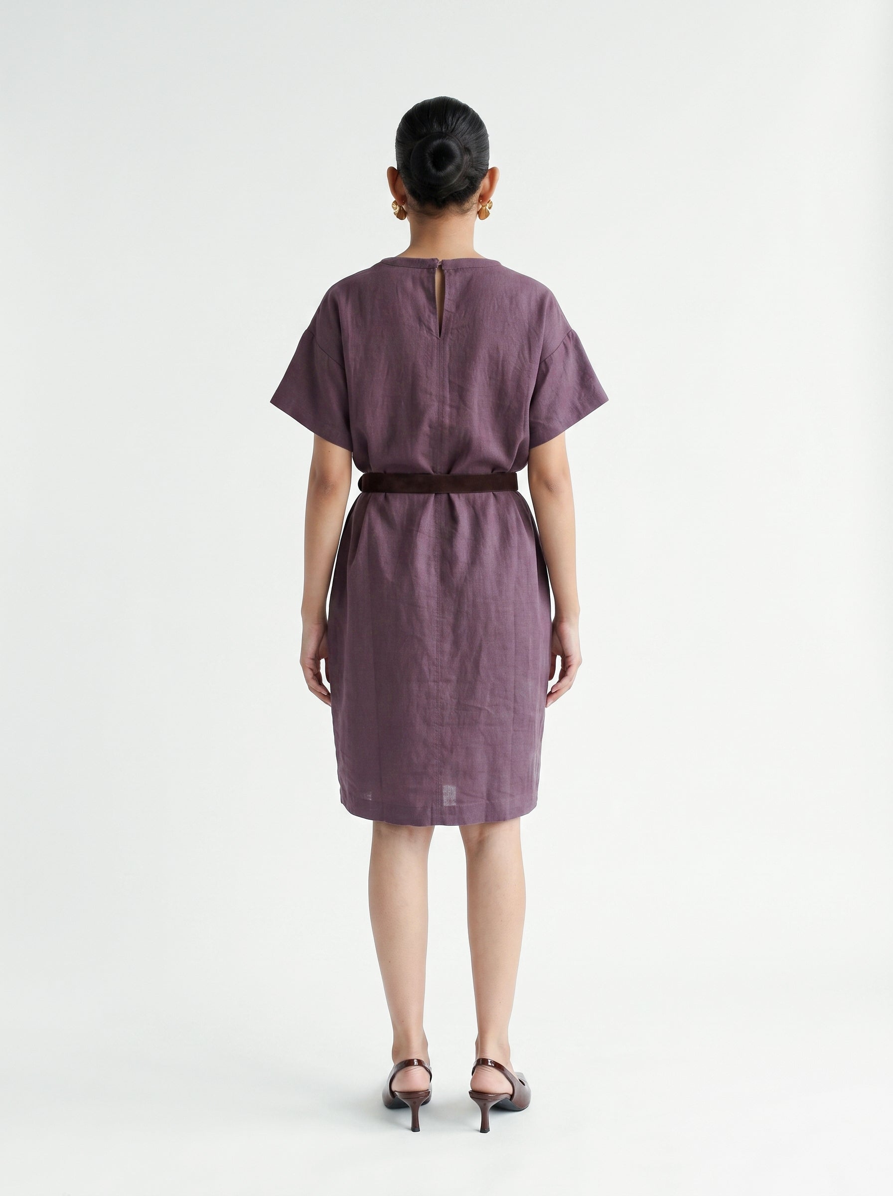 100% European Linen Oversized Casual Dress - Coffee Brown