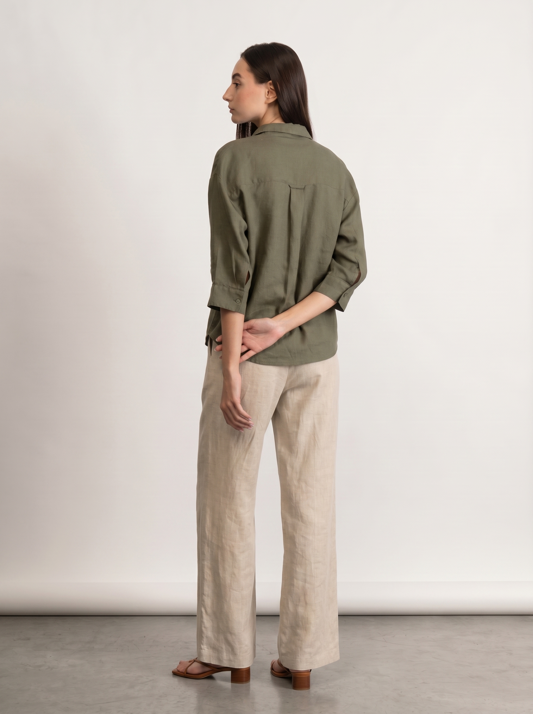 100% European Linen Boxy Popover Shirt - Olive