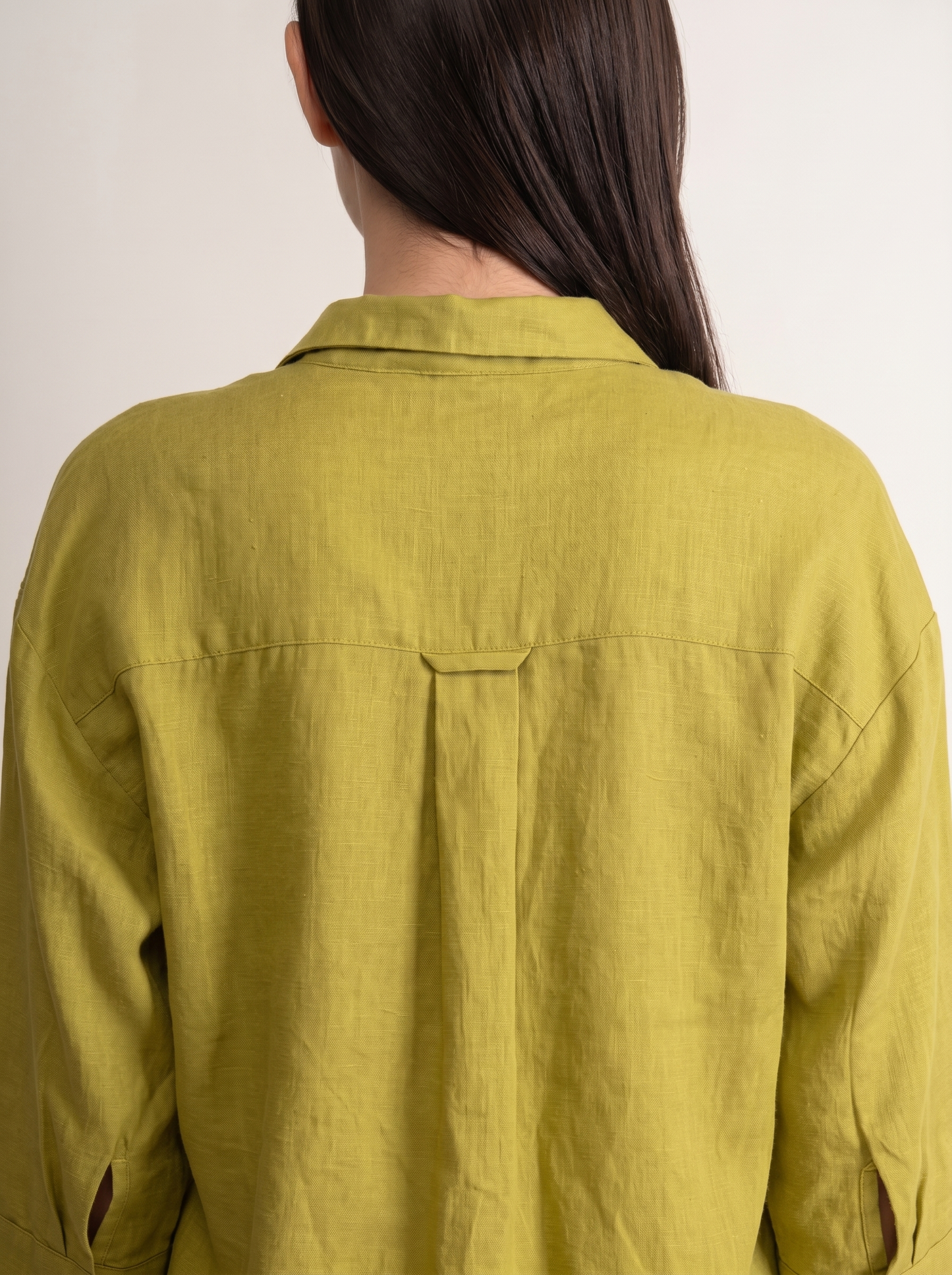 100% European Linen Boxy Popover Shirt - Olive Stone
