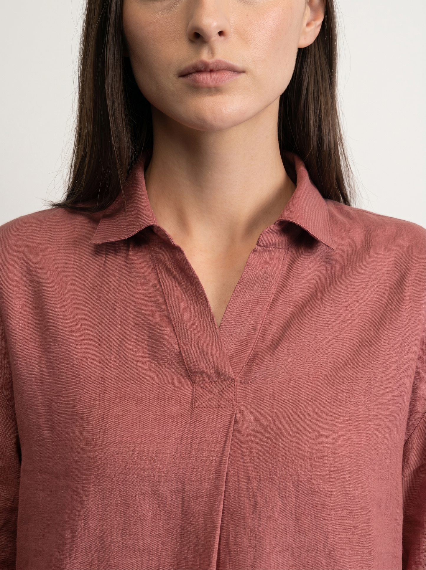 100% European Linen Boxy Popover Shirt - Rose