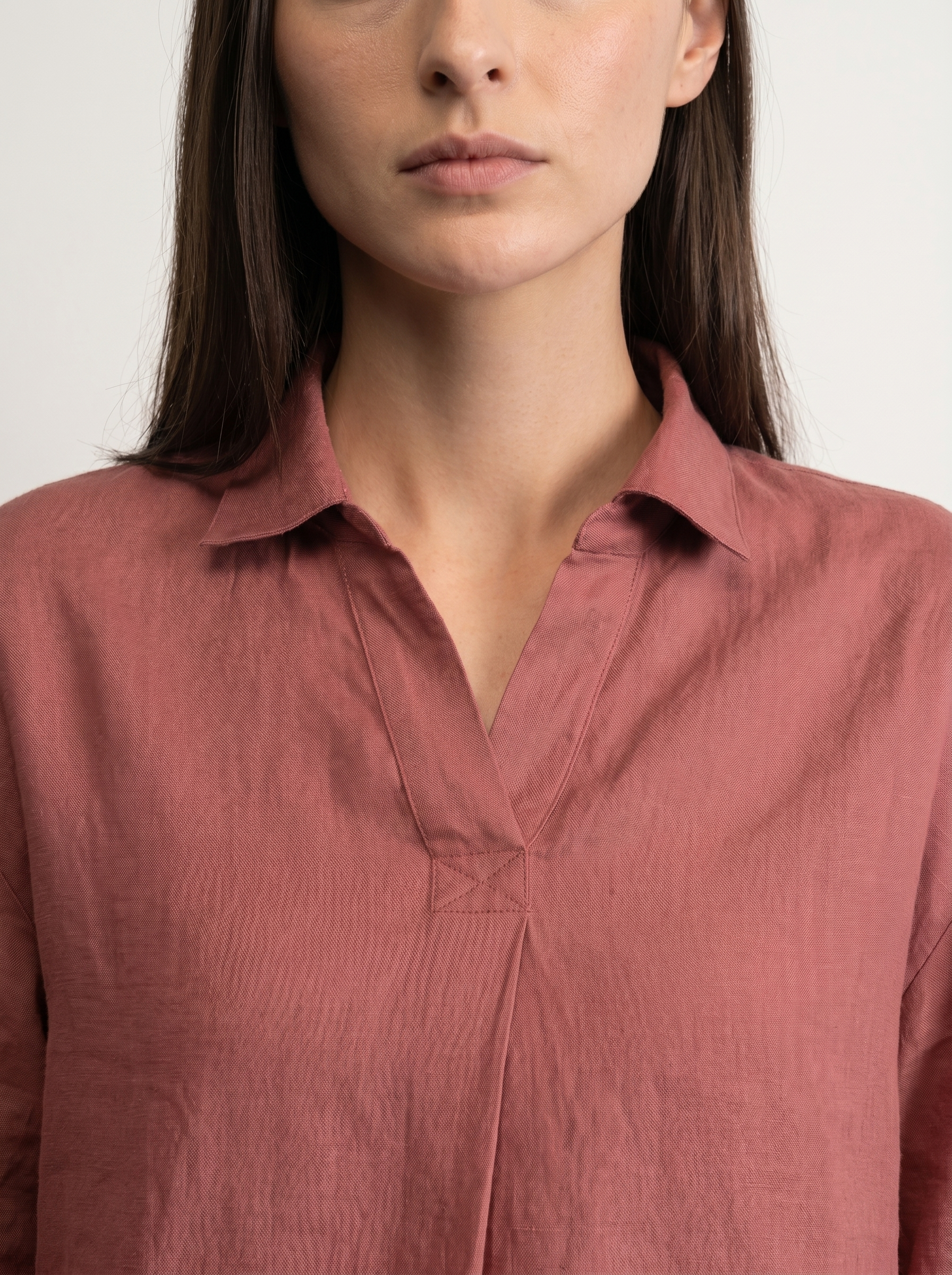 100% European Linen Boxy Popover Shirt - Rose