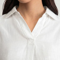 100% European Linen Boxy Popover Shirt - White