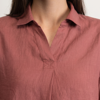 100% European Linen Boxy Popover Shirt - Rust