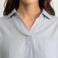 100% European Linen Boxy Popover Shirt - Powder Blue