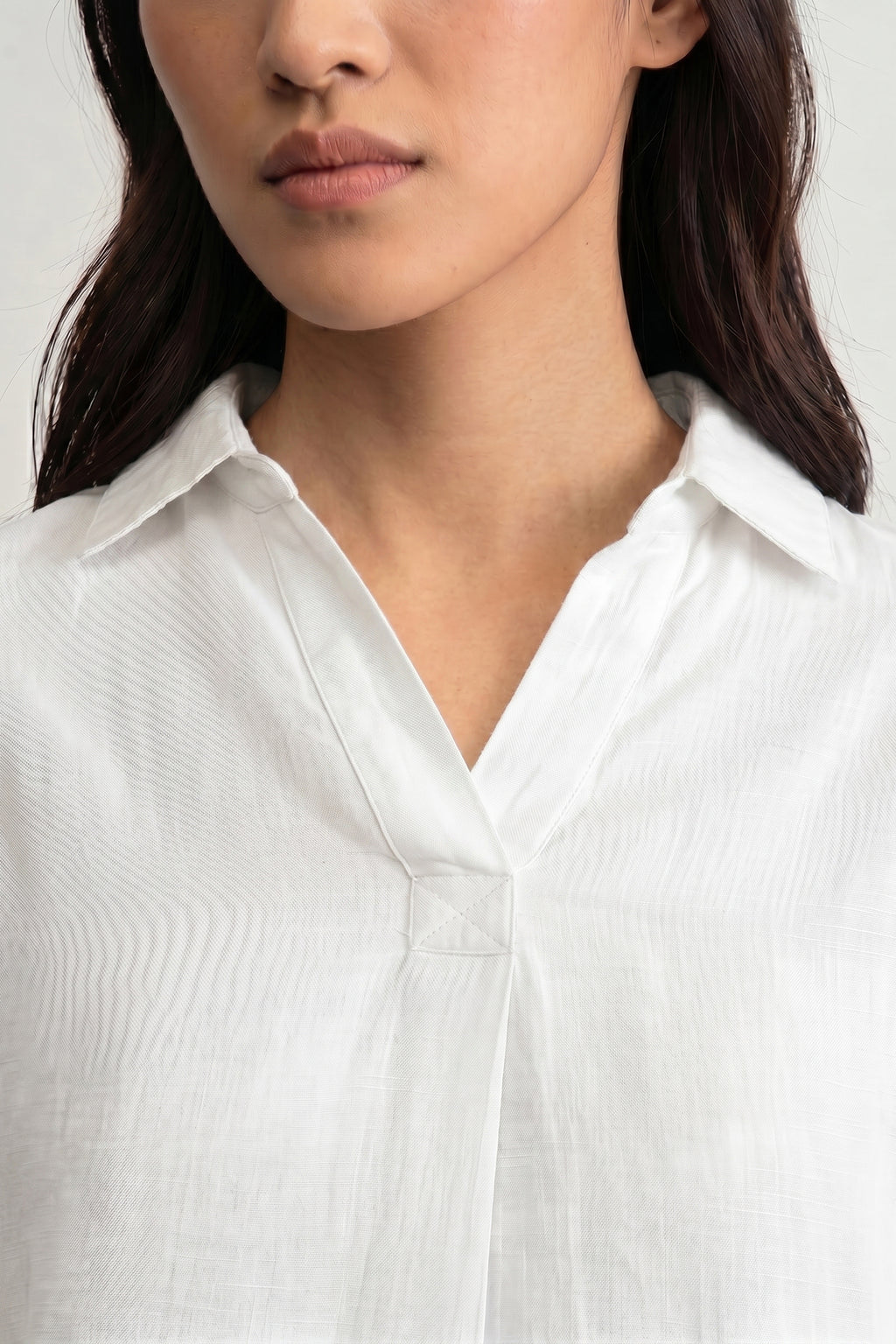 100% European Linen Boxy Popover Shirt - White