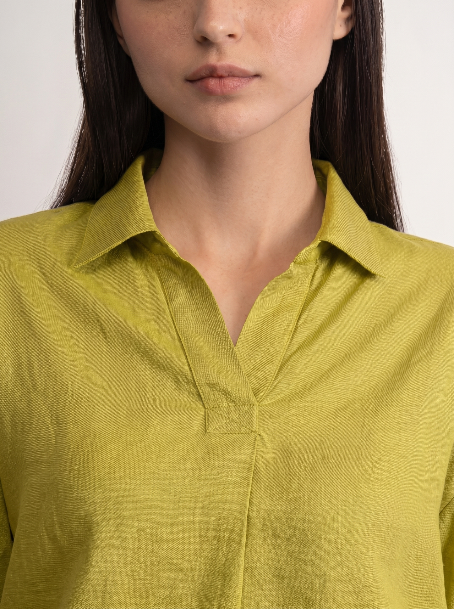 100% European Linen Boxy Popover Shirt - Olive Stone