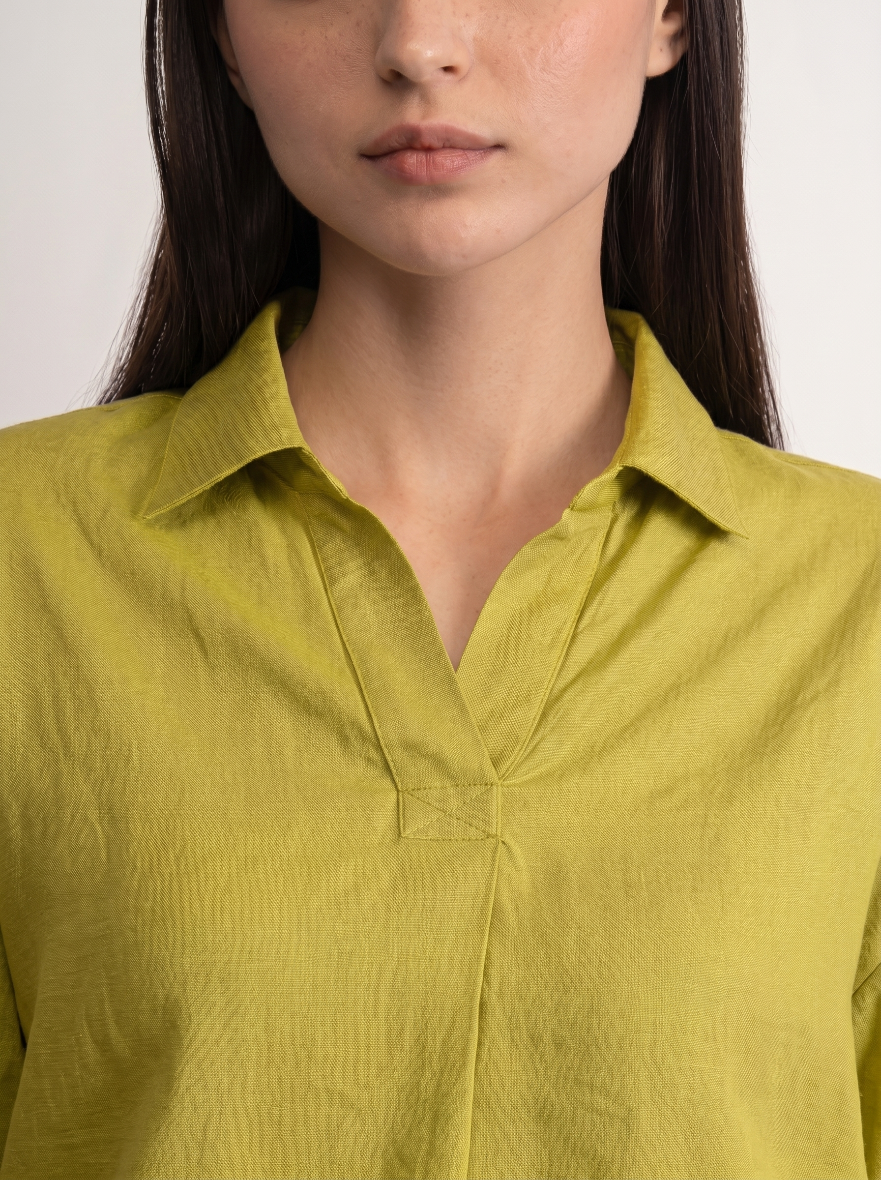 100% European Linen Boxy Popover Shirt - Olive Stone