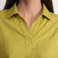 100% European Linen Boxy Popover Shirt - Olive Stone