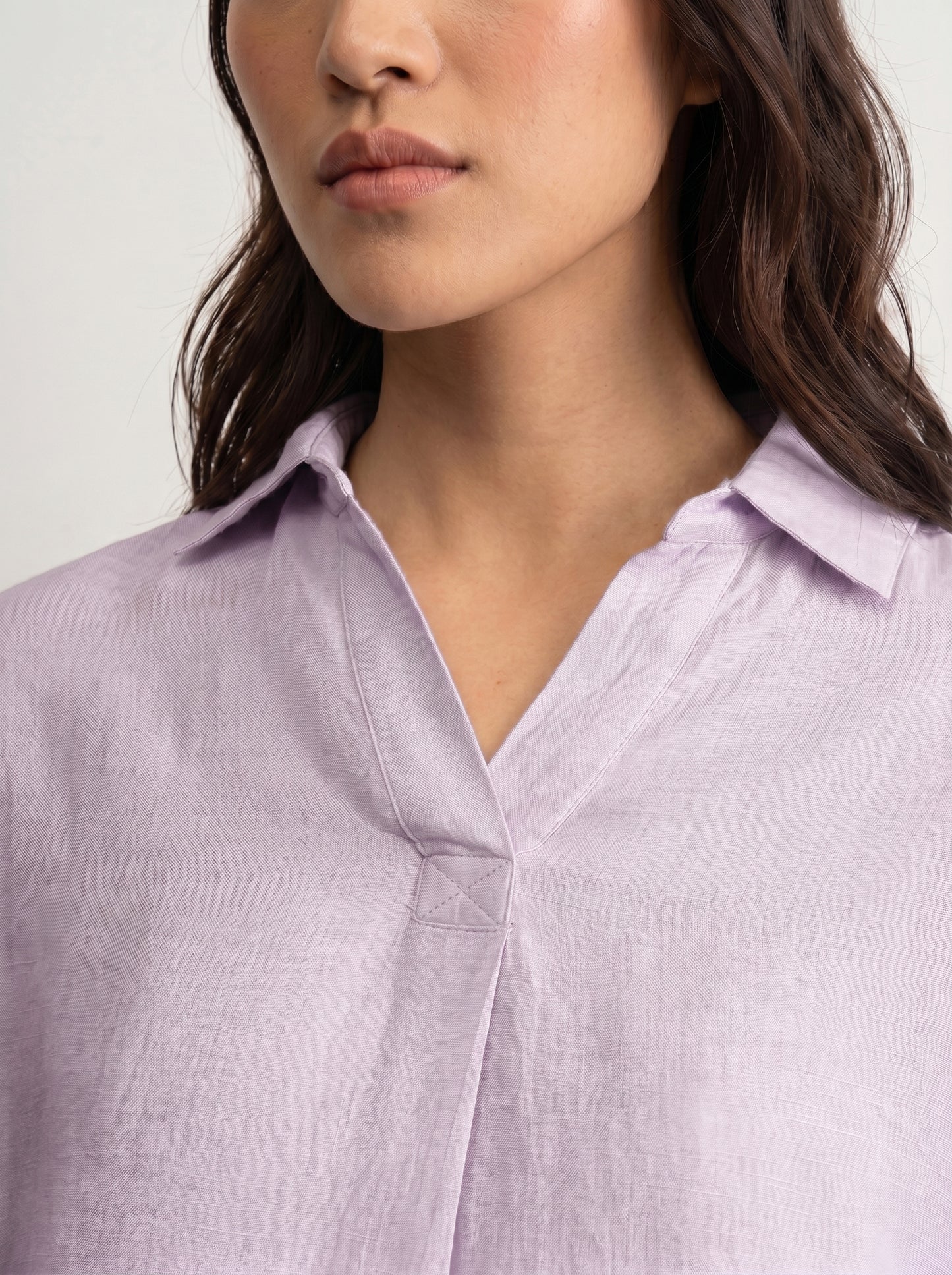 100% European Linen Boxy Popover Shirt - Lilac